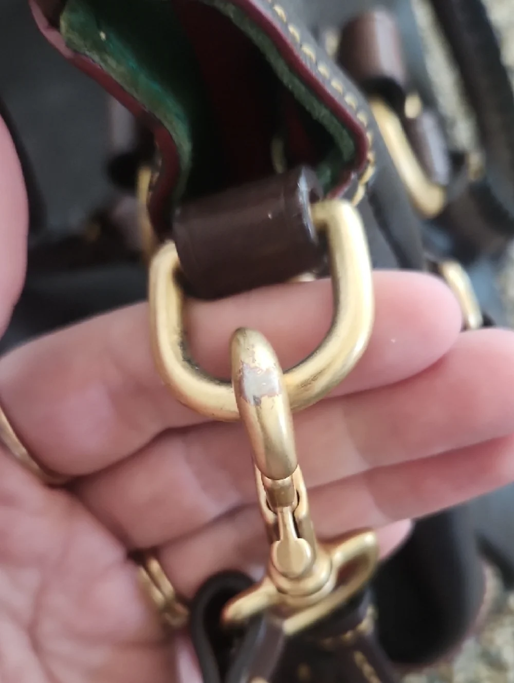 Dooney & Bourke Brown Leather Satchel with Gold Hardware and Red Trim - Picture 14 of 15